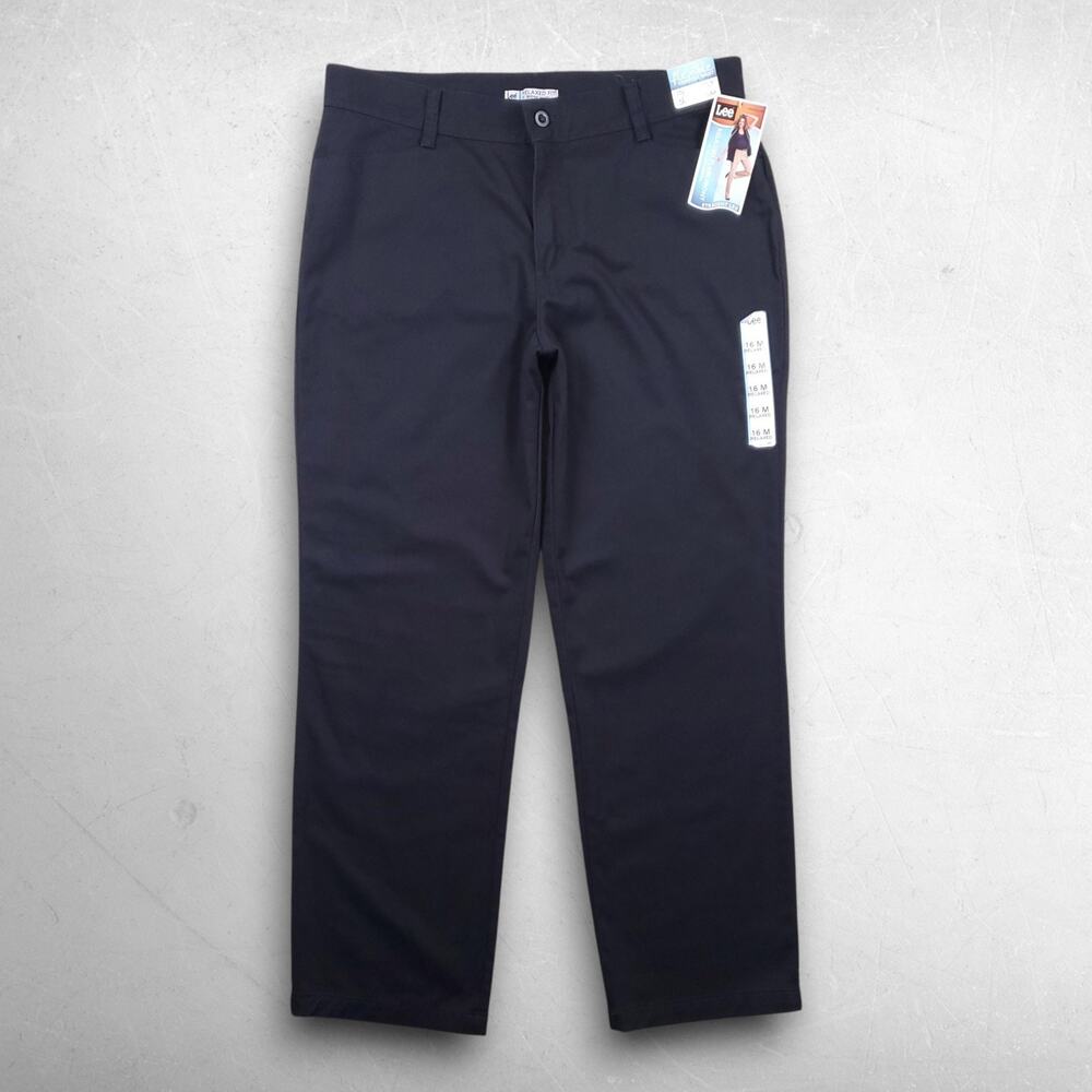 Lee Dress Pants Women 16M Black Relaxed Fit Straight Leg Stretch Comfort Waist